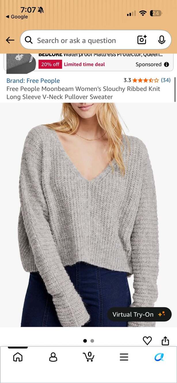 NWT Free People Moonbeam Sweater Size S Heather Grey Ribbed Knit V-Neck